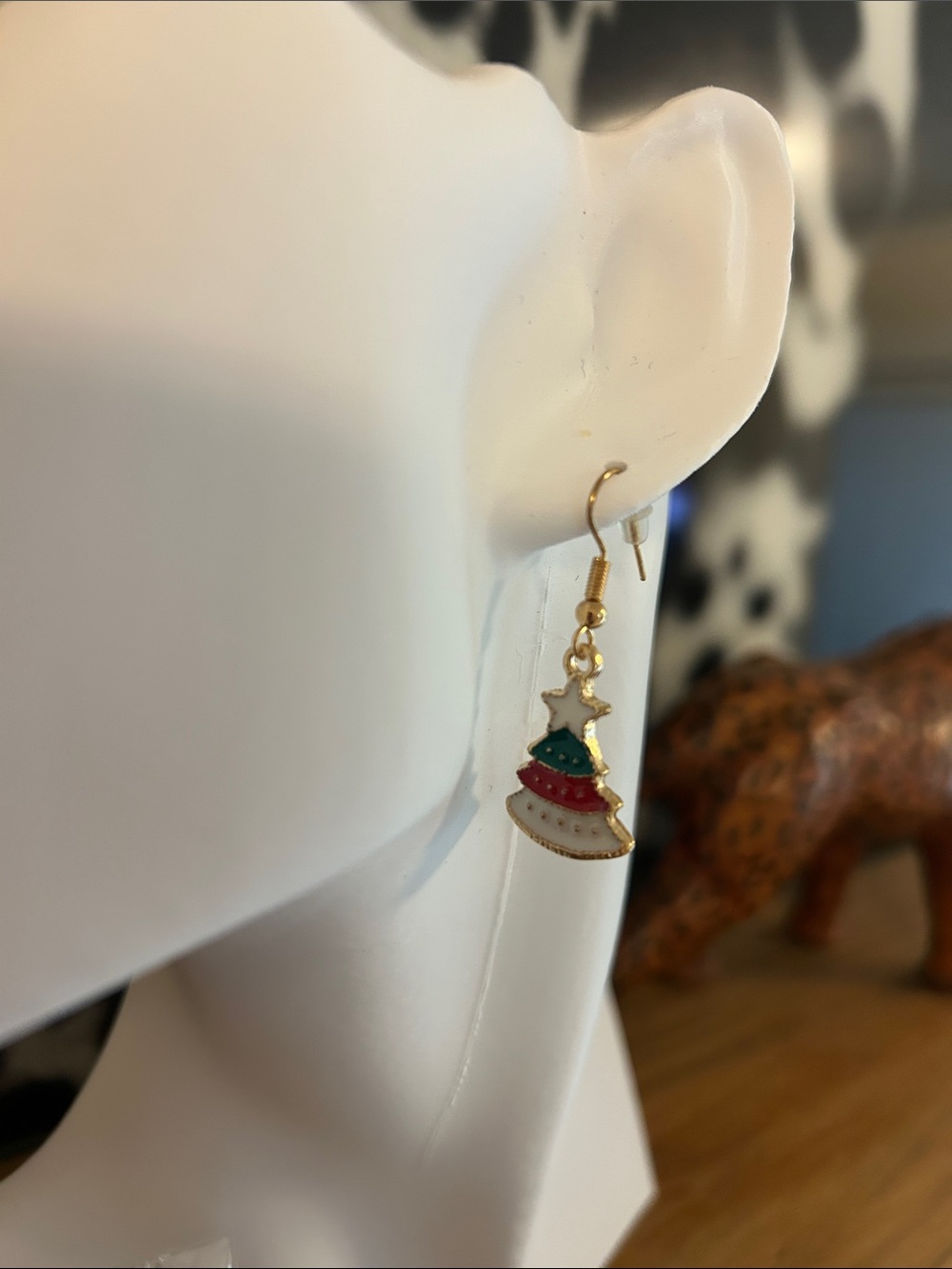 Festive Gold Christmas Tree Drop Earrings (NWOT) - Picture 2 of 5